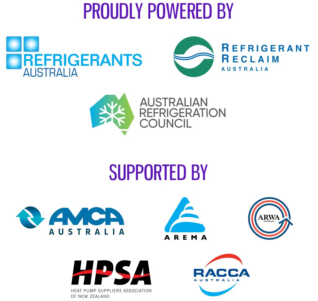 Proudly powered by Refrigerants Australia, Refrigerant Reclaim Australia and Australian Refrigeration Council. Supported by AMCA Australia, AREMA, ARWA Australia, HPSA New Zealand and RACCA Australia.